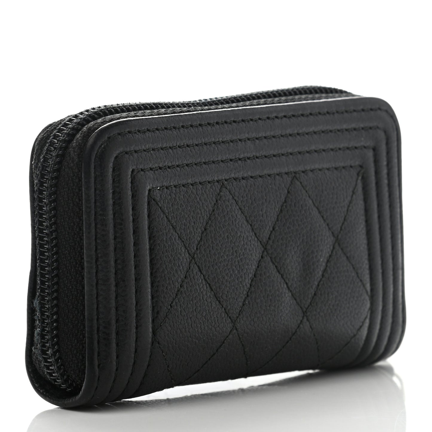 Caviar Quilted Boy Zip Around Coin Purse Wallet Black