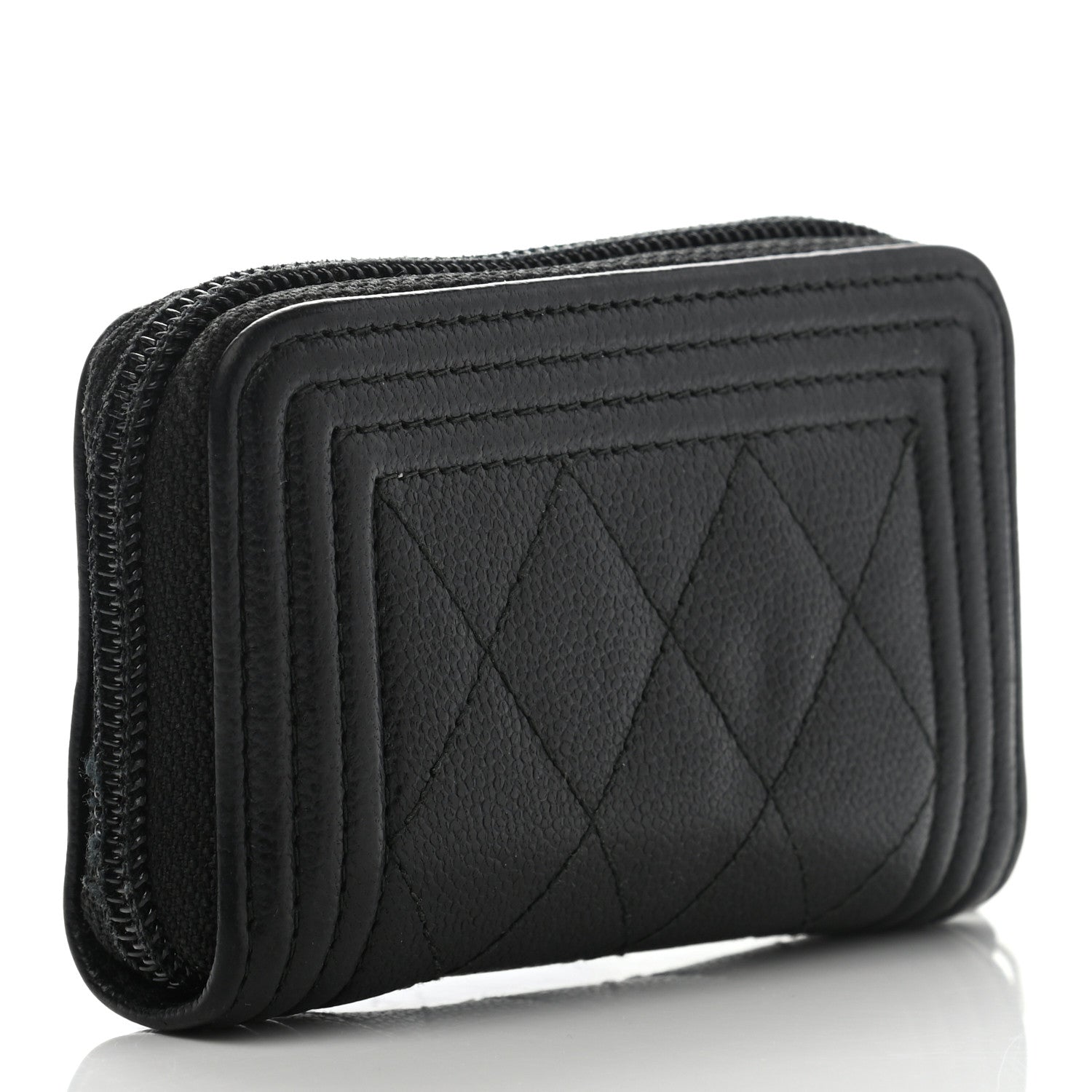 Chanel Caviar Quilted Boy Zip Around Coin Purse Wallet Black 3 of 10