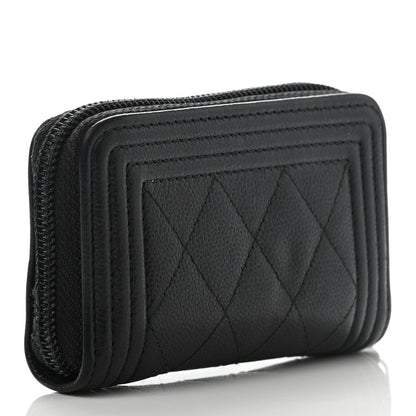 Chanel Caviar Quilted Boy Zip Around Coin Purse Wallet Black 3 of 10