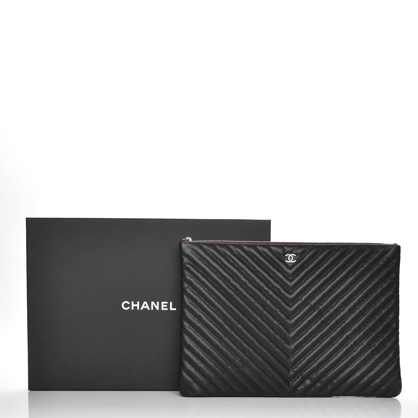 Caviar Chevron Quilted Large Cosmetic Case Black
