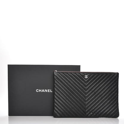 Chanel Caviar Chevron Quilted Large Cosmetic Case Black 8 of 8