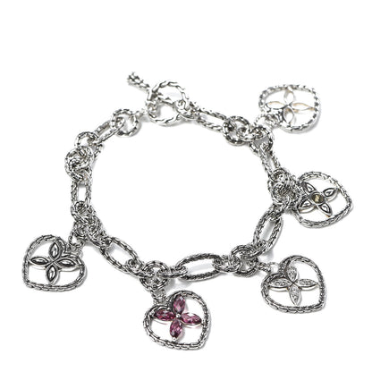 John Hardy Sterling Silver 18K Yellow Gold Pink Sapphire Diamond Batu Kawung Heart Charm Bracelet 1 of 4