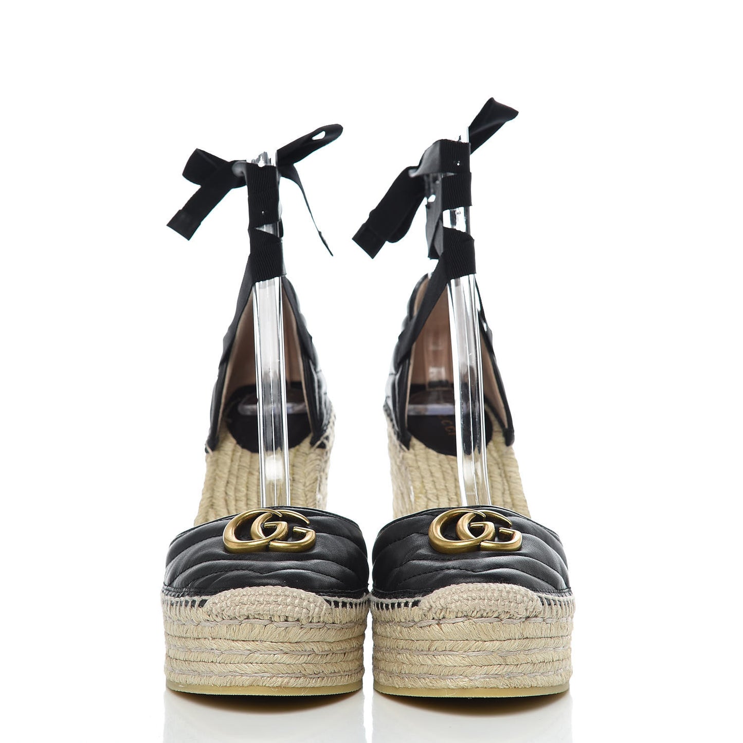 Nappa Matelasse GG Marmont Ankle Wrap Platform 35/120mm Espadrille Wedges 39.5 Black