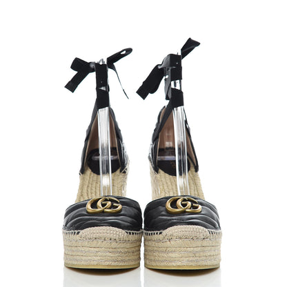 Gucci Nappa Matelasse GG Marmont Ankle Wrap Platform 35/120mm Espadrille Wedges 39.5 Black 2 of 8