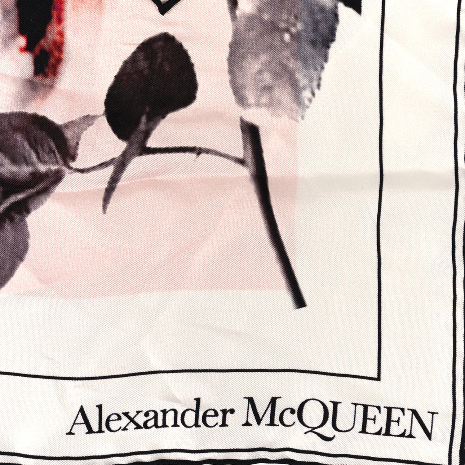 Alexander McQueen Silk Chiffon Rose Ghost Skull Scarf Black Ivory 3 of 3