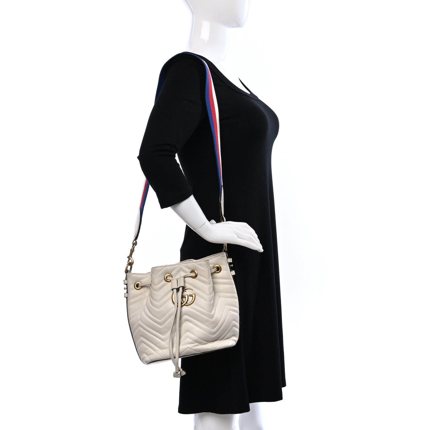 Gucci Calfskin Matelasse Sylvie Web GG Marmont Bucket Bag White 2 of 14