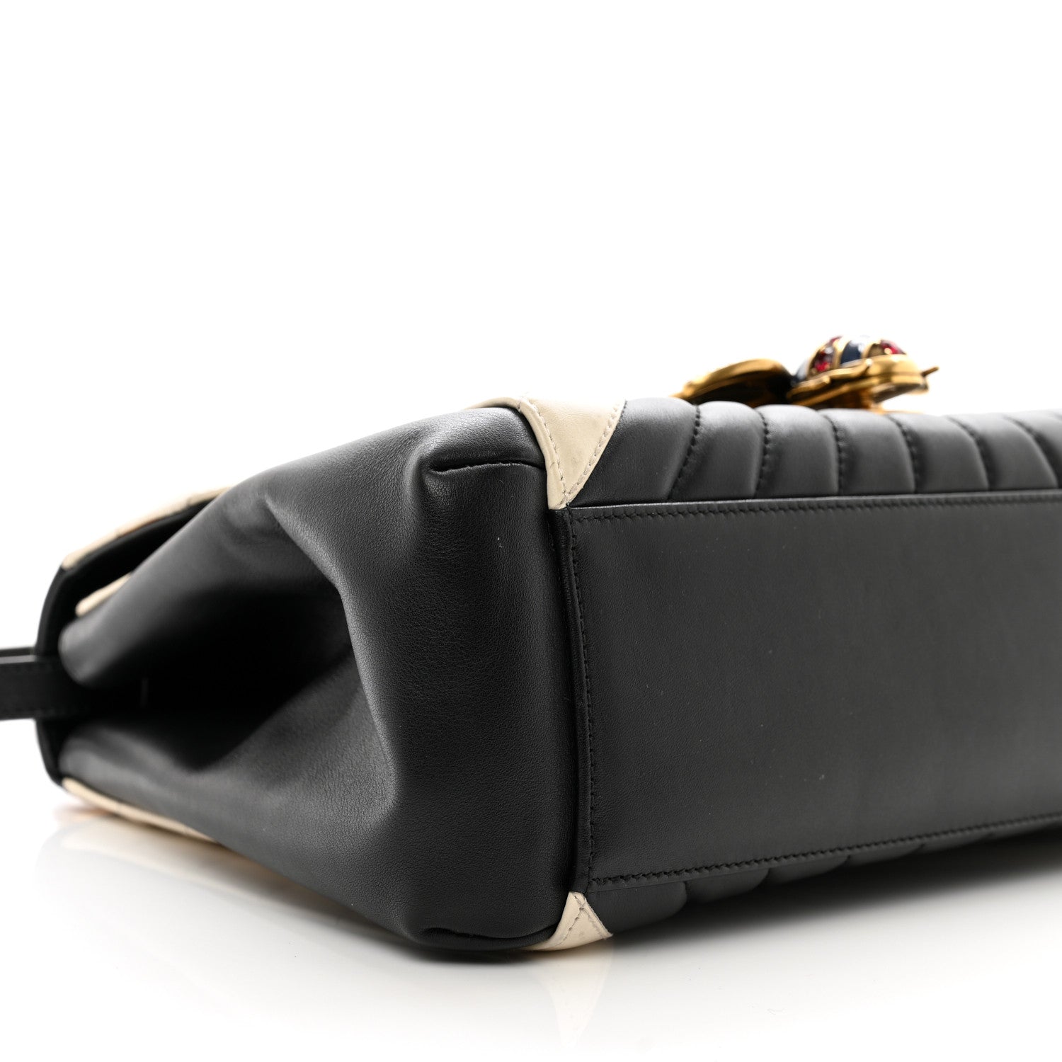 Gucci Calfskin Bamboo Trapuntata Queen Margaret Top Handle Bag Mystic White Black 9 of 10