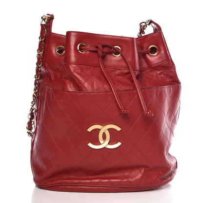 Chanel Lambskin Diamond Stitched CC Drawstring Shoulder Bag Red 3 of 13