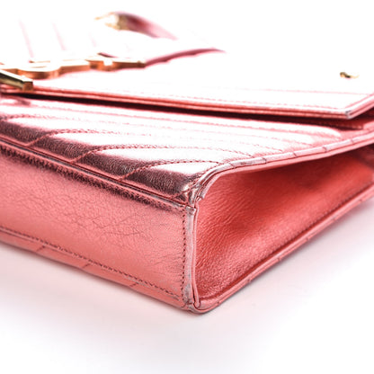 Saint Laurent Metallic Matelasse Chevron Small Monogram Chain Shoulder Bag Rose 8 of 11