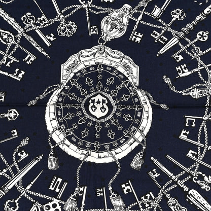 Hermes Cashmere Silk Les Cles Bandana Shawl 140 Marine Black White 2 of 6