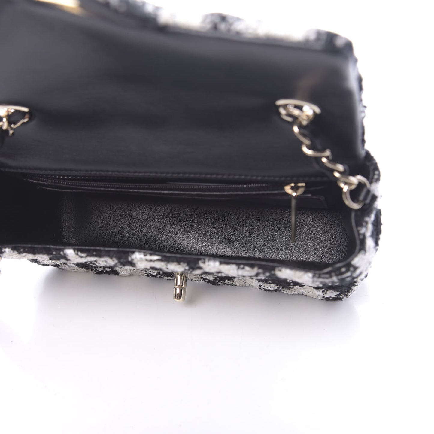 Tweed Quilted Mini Rectangular Flap Black Ecru White