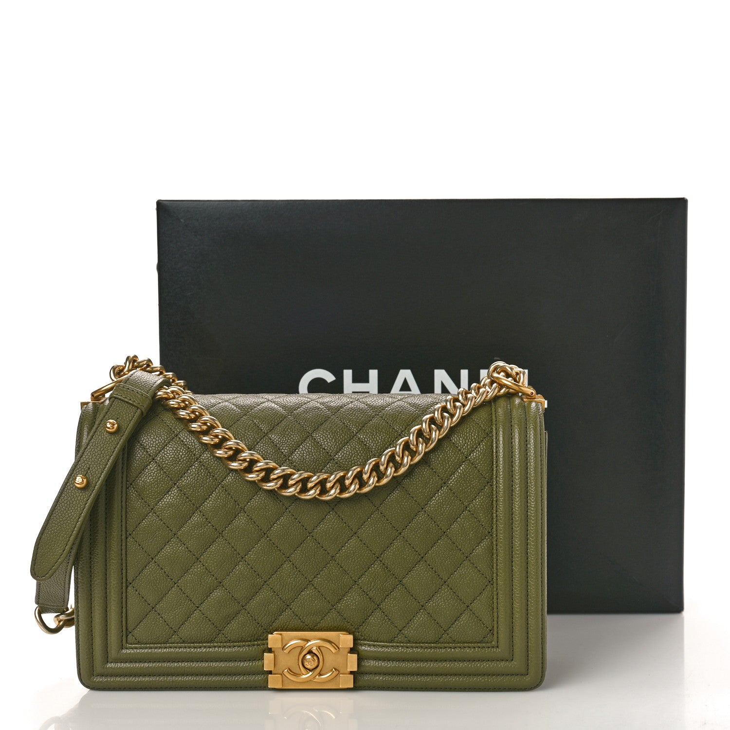 Chanel Caviar Quilted New Medium Boy Flap Khaki 11 of 11