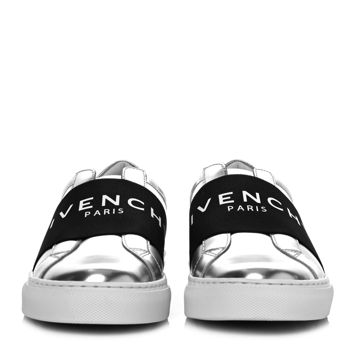 Calfskin Band Logo Womens Urban Street Sneakers 37.5 Silvery