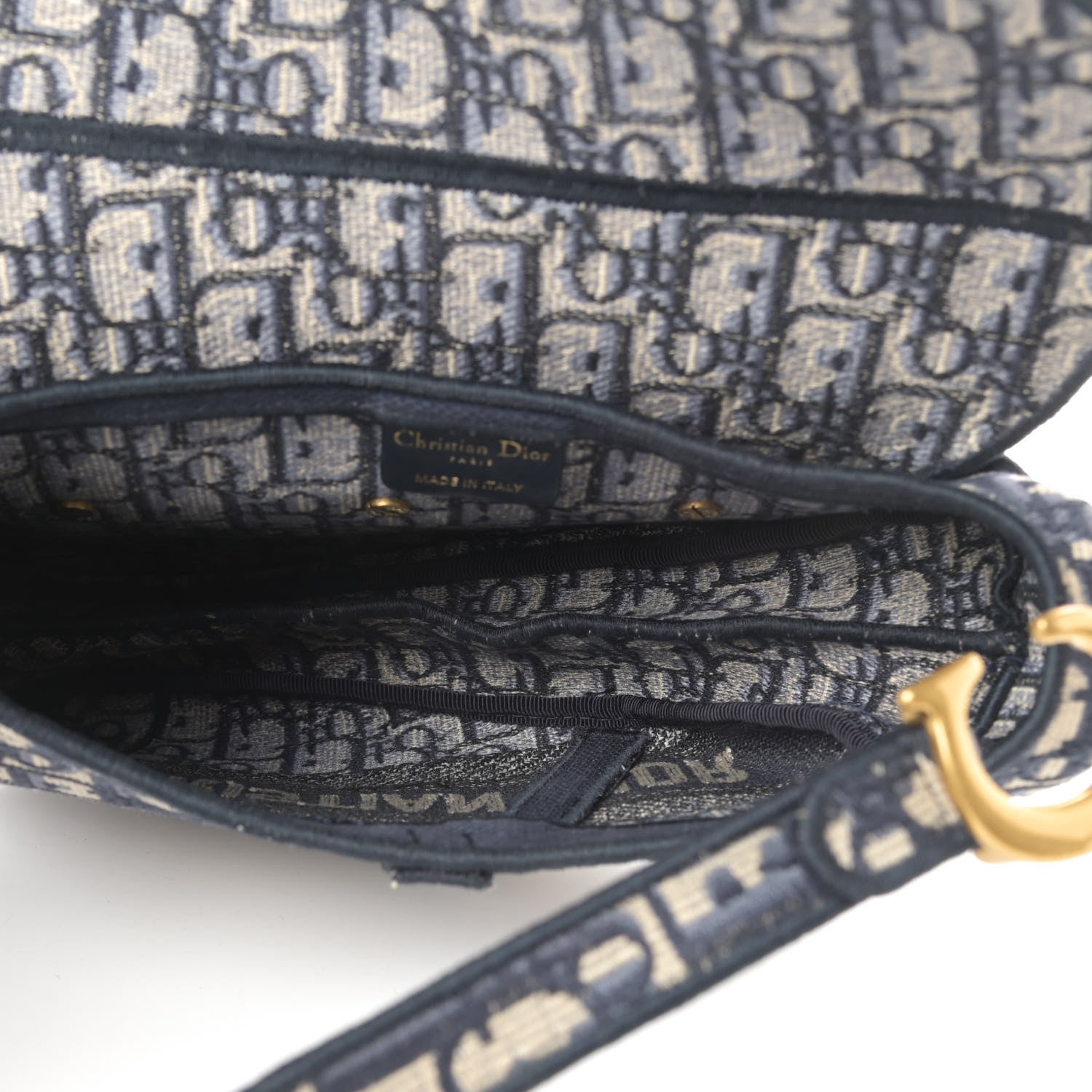Christian Dior Oblique Embroidered Saddle Bag Blue 5 of 11