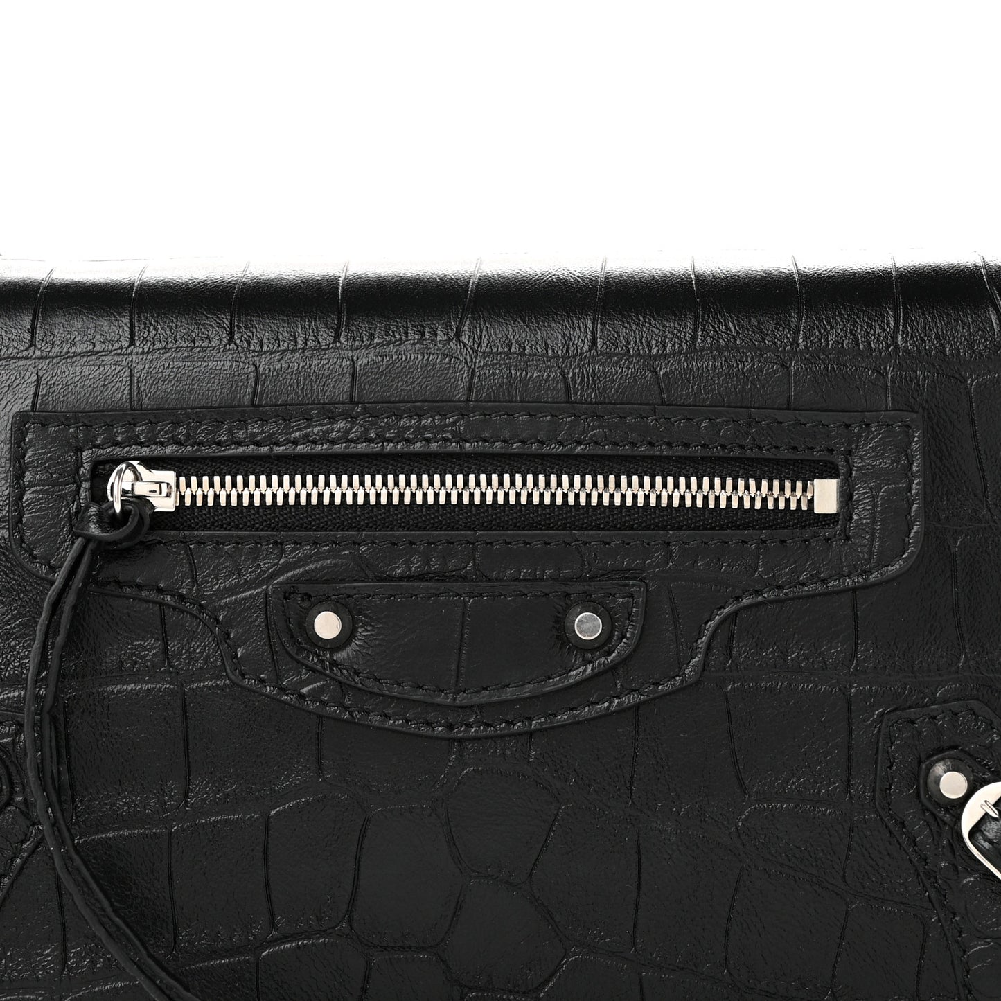 Crocodile Embossed Calfskin Classic Silver Hardware Le City Wallet On Chain Black