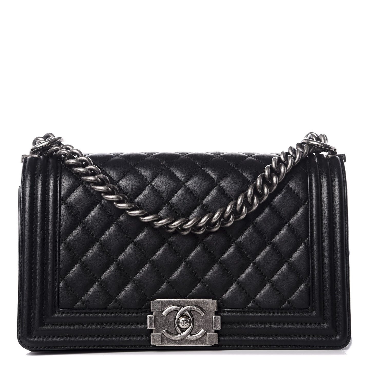 Lambskin Quilted Medium Boy Flap Black