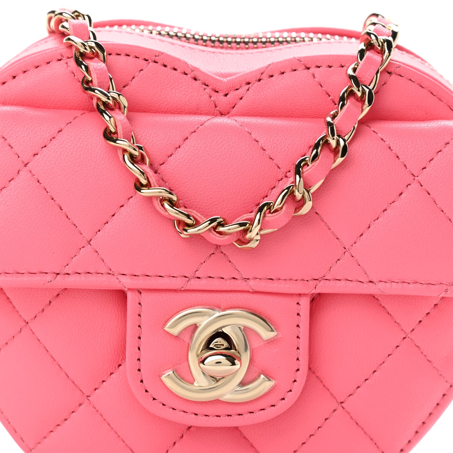 Chanel Lambskin Quilted CC In Love Heart Clutch With Chain Pink 8 of 13
