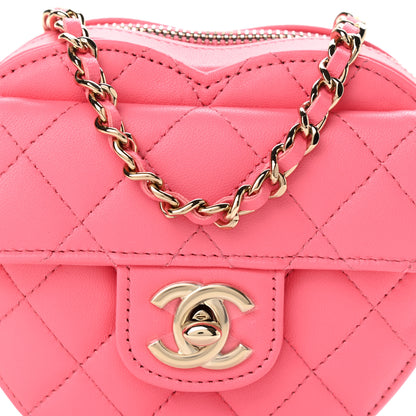 Chanel Lambskin Quilted CC In Love Heart Clutch With Chain Pink 8 of 13