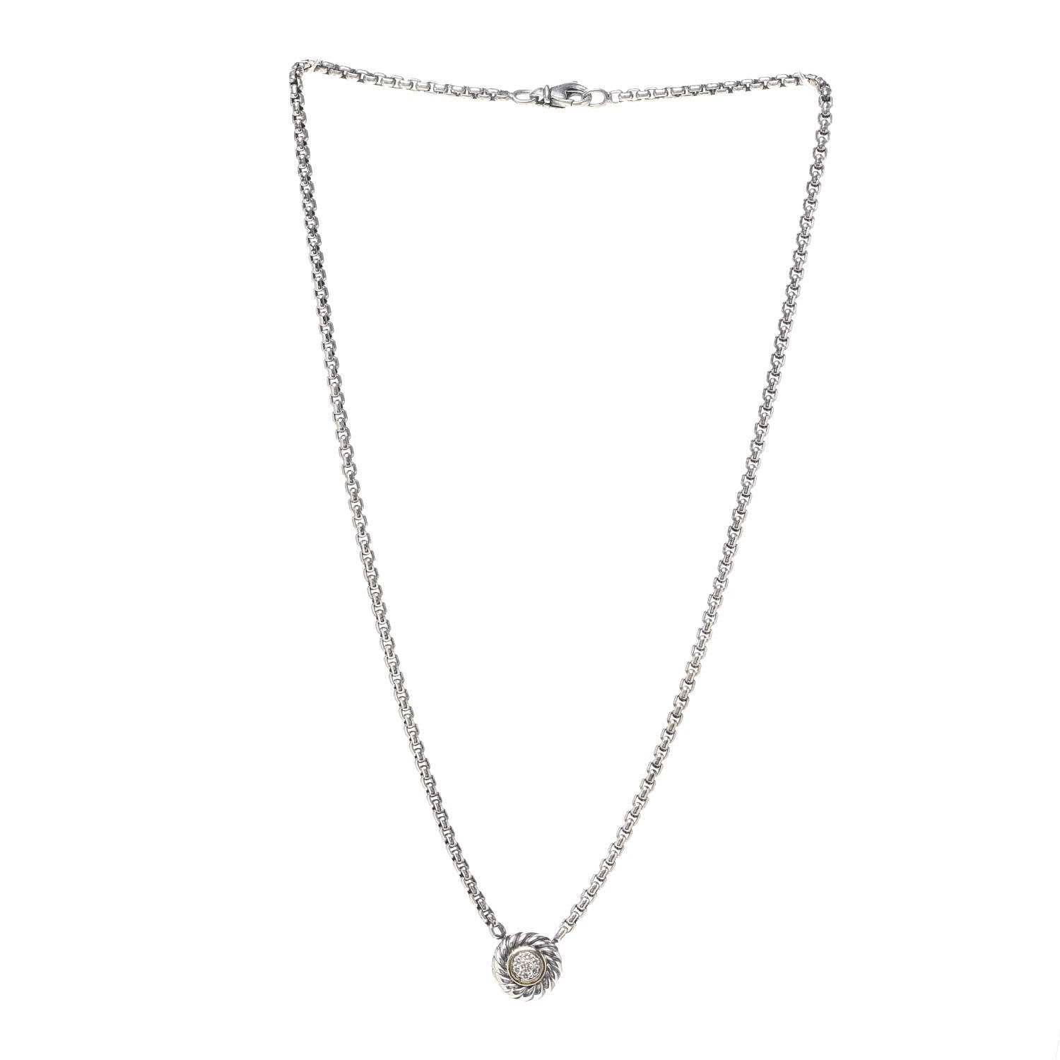 David Yurman Sterling Silver 18K Yellow Gold Diamond 12mm Pave Cookie Necklace 3 of 5