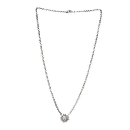 David Yurman Sterling Silver 18K Yellow Gold Diamond 12mm Pave Cookie Necklace 3 of 5