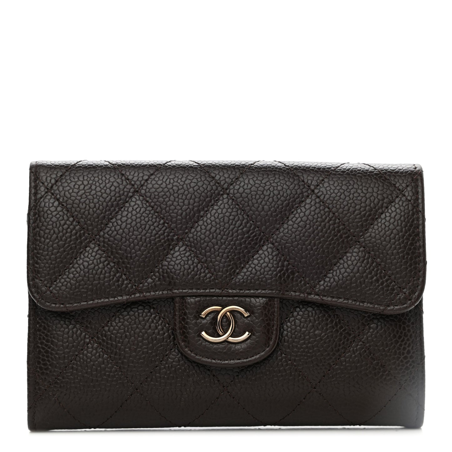 Caviar Quilted Small Flap Wallet Brown