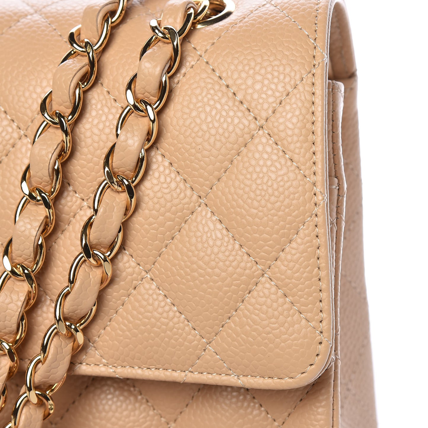 Caviar Quilted Medium Double Flap Beige