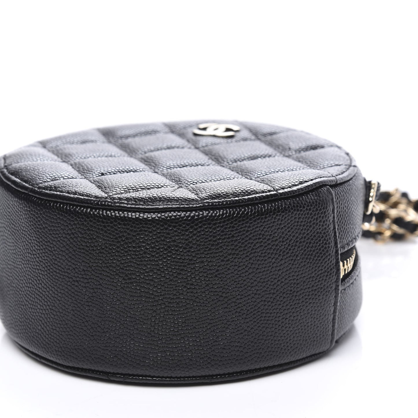 Caviar Quilted Round Clutch With Chain Black