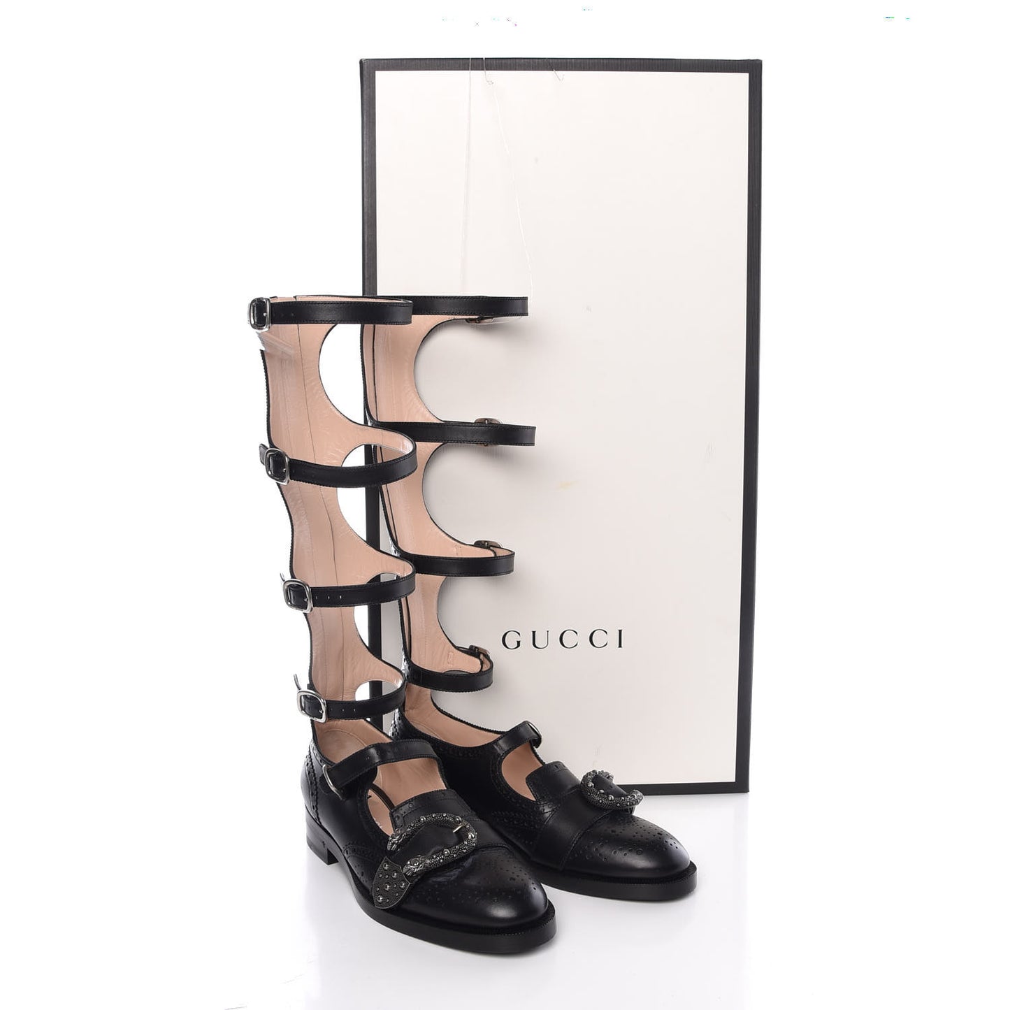 Calfskin Queercore Brogue Knee High Boots 37 Black