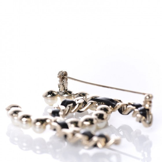 Chanel Lambskin Pearl CC Chain Brooch Black Gold 4 of 5