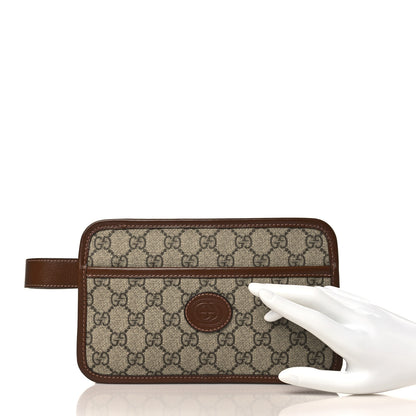 Gucci GG Supreme Monogram Textured Calfskin Retro Interlocking G Travel Pouch Beige Ebony Brown Sugar 2 of 9