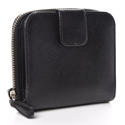 Prada Saffiano Metal Compact Zip Around Wallet Black 3 of 12