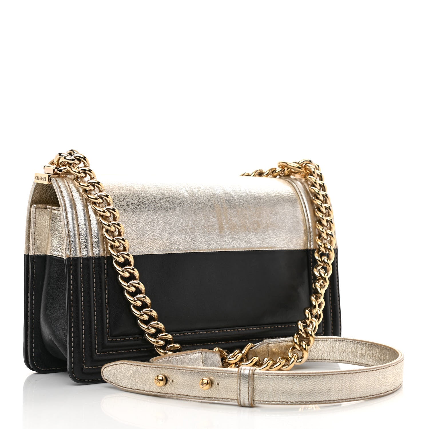 Chanel Metallic Goatskin Calfskin Medium Boy Flap Gold Black 3 of 13