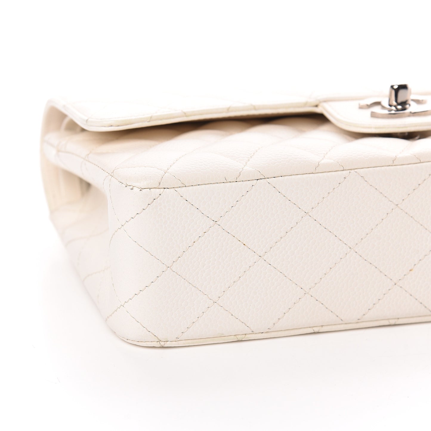 Caviar Quilted Medium Double Flap White