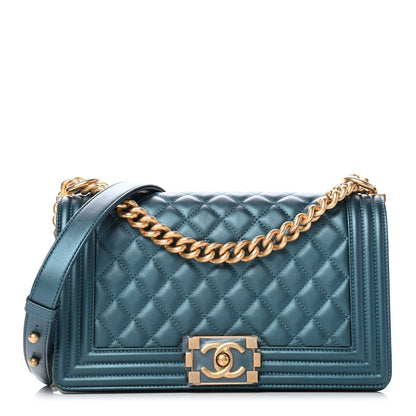 Chanel Metallic Calfskin Quilted Medium Boy Flap Blue 1 of 9