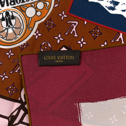 Louis Vuitton Silk Monogram Articles de Voyage Square Scarf Blue Red White 4 of 4