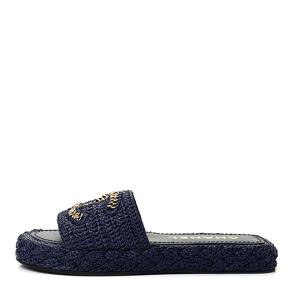 Chanel Braided Cord CC Mules 38 Navy Blue 1 of 9