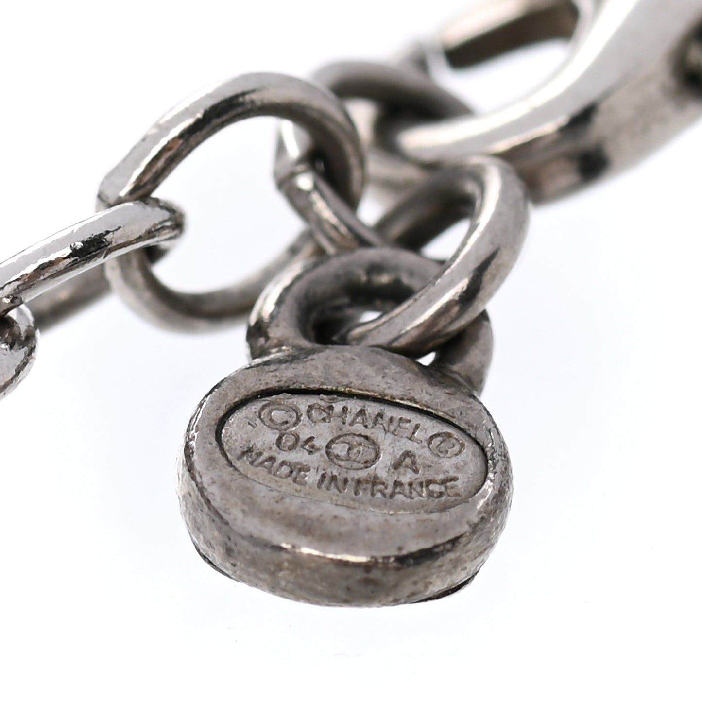 Crystal Pearl Heart CC Charm Bracelet Silver