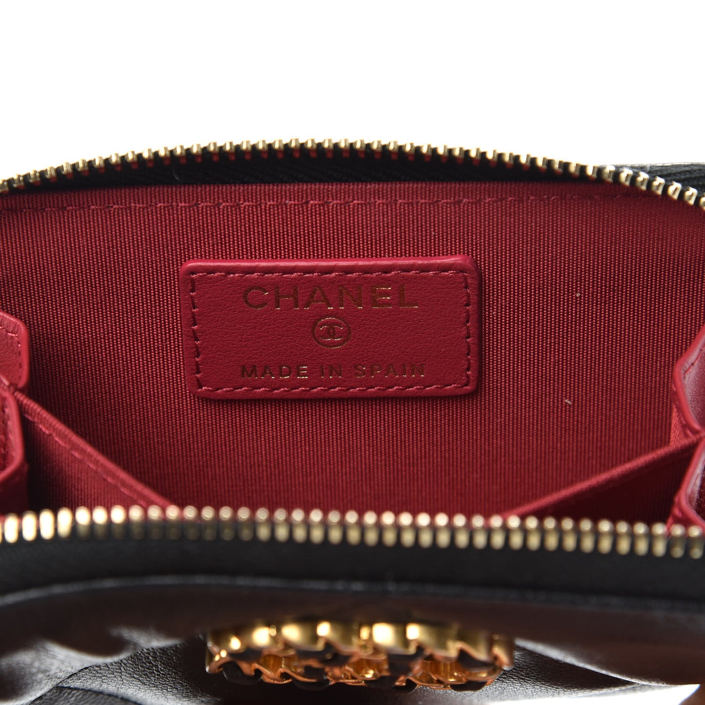Shiny Goatskin Quilted Chanel 19 Zip Around Coin Purse Wallet Black