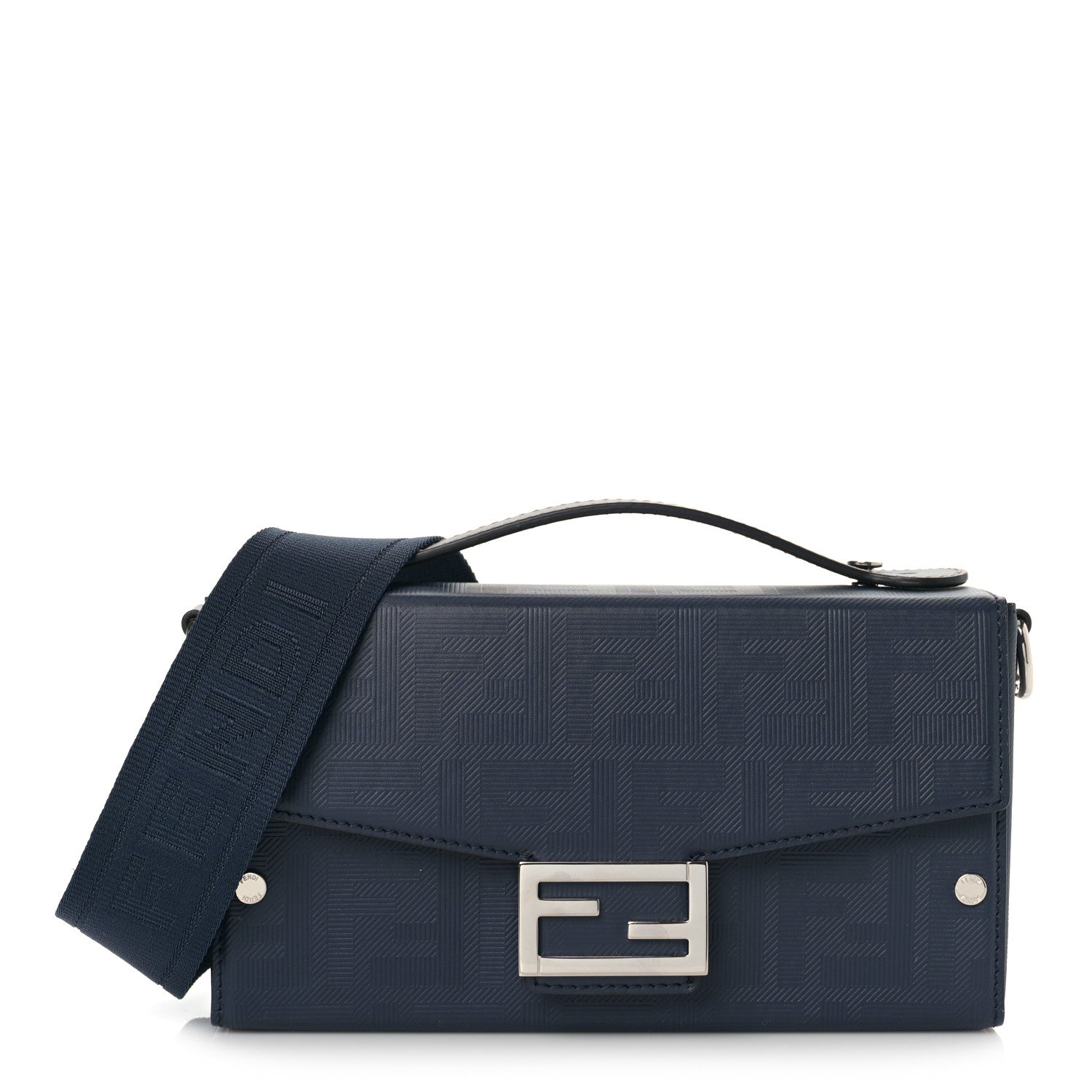 Fendi Vitello King FF Lines Embossed Baguette Soft Trunk Midnight 1 of 7