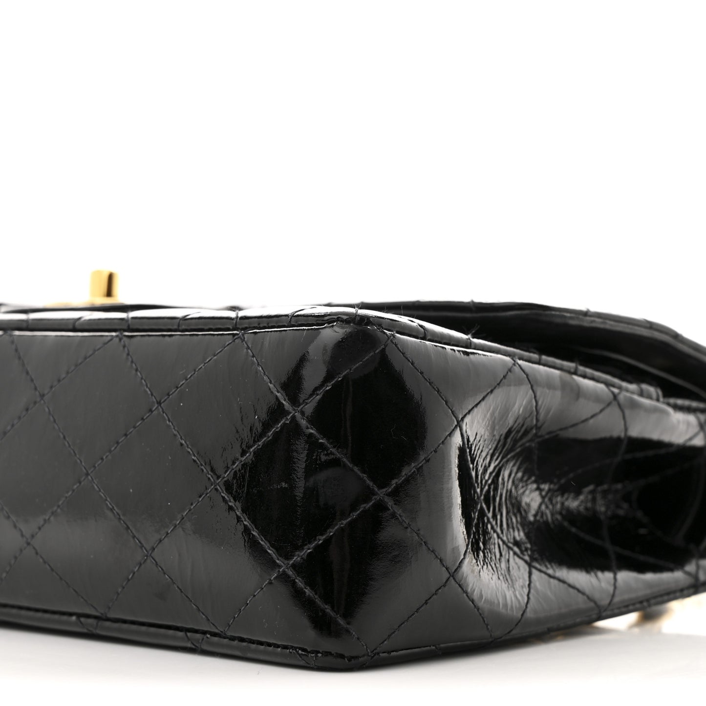 Patent Quilted Medium Double Flap Black