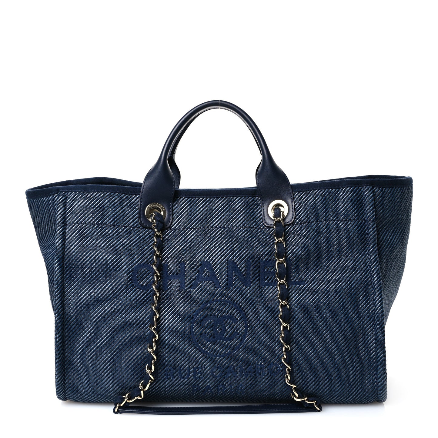 Mixed Fibers Calfskin Medium Deauville Tote Navy Blue