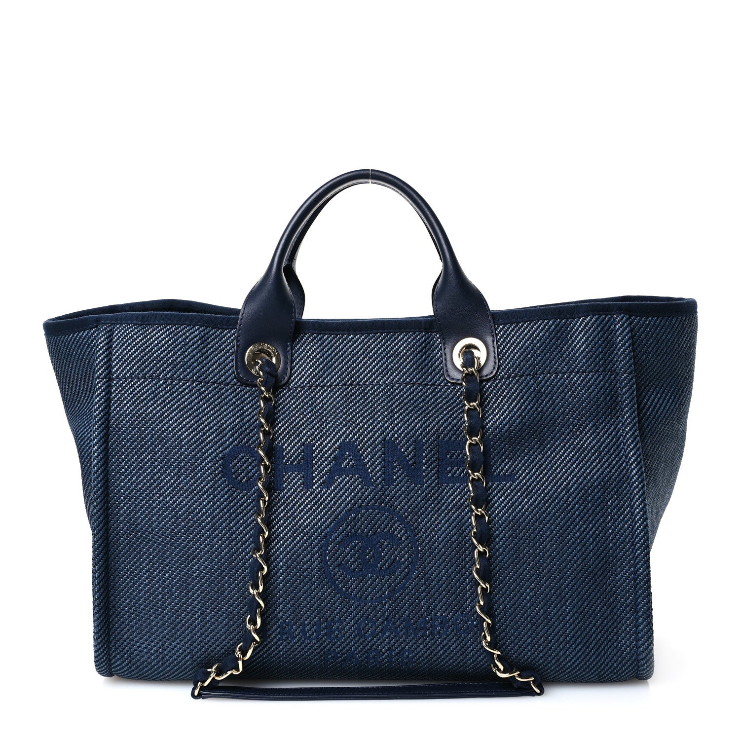 Chanel Mixed Fibers Calfskin Medium Deauville Tote Navy Blue 1 of 10