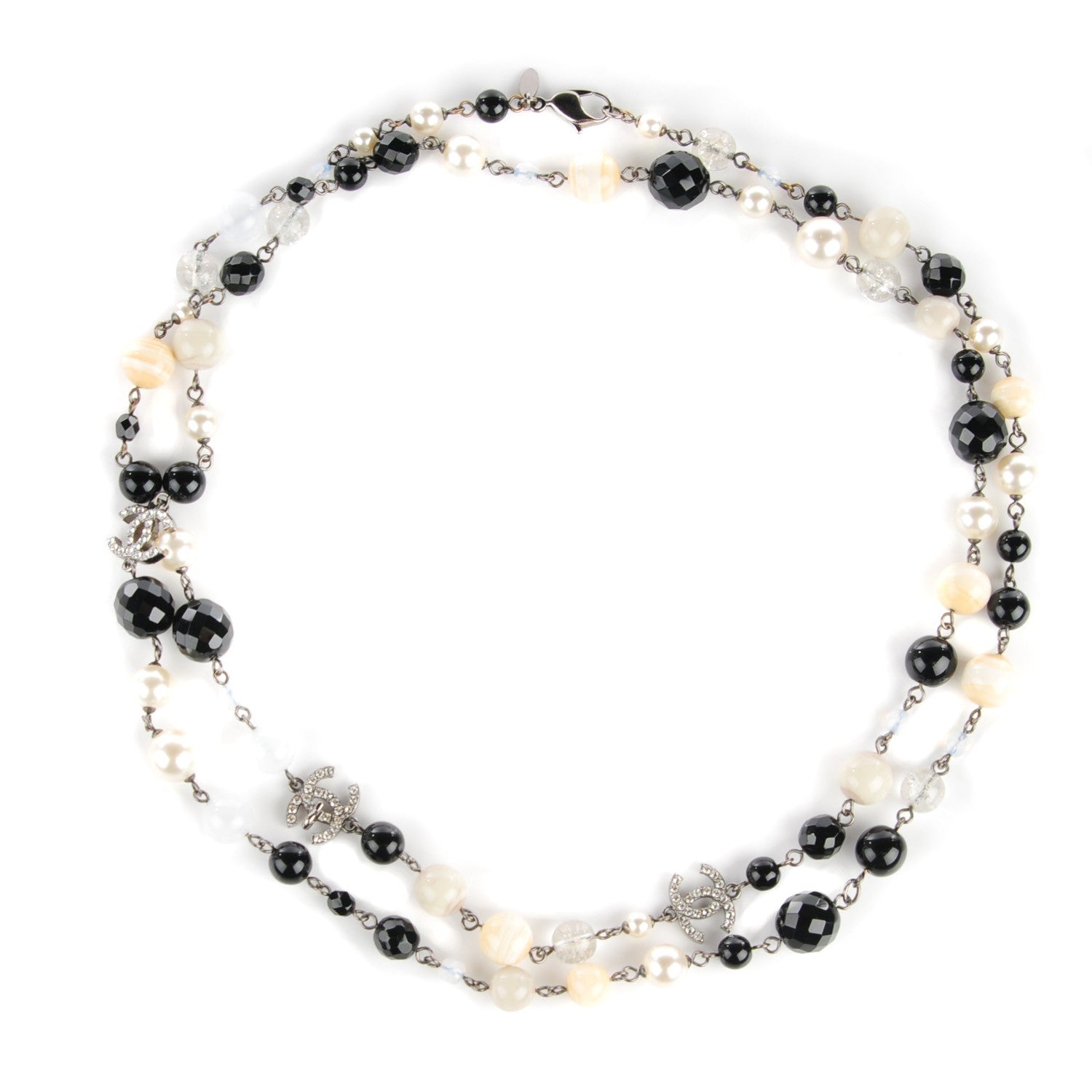 Chanel Pearl Beaded Crystal CC Long Necklace Black 1 of 7