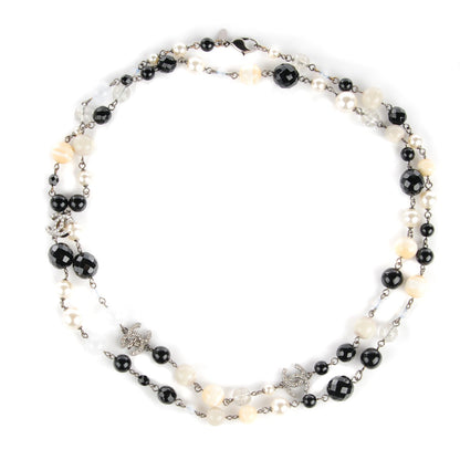 Chanel Pearl Beaded Crystal CC Long Necklace Black 1 of 7