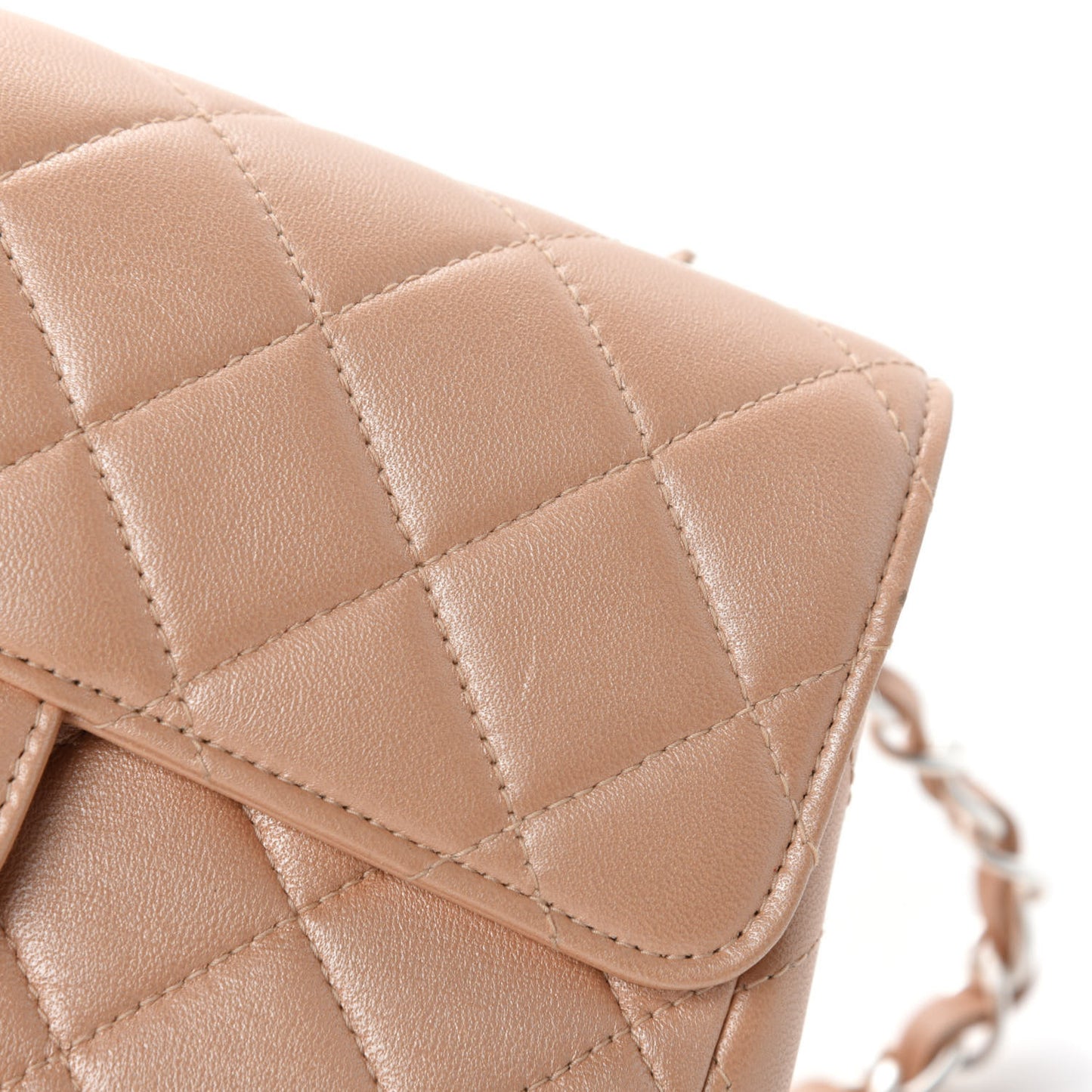 Metallic Lambskin Quilted Mini Flap Beige