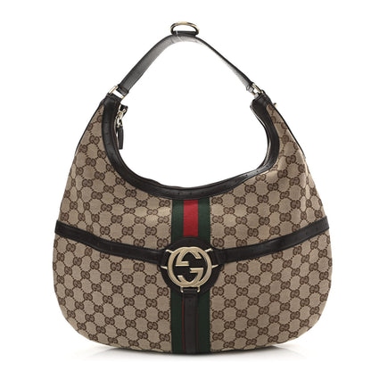 Gucci Monogram Web GG Reins Hobo Brown 1 of 16