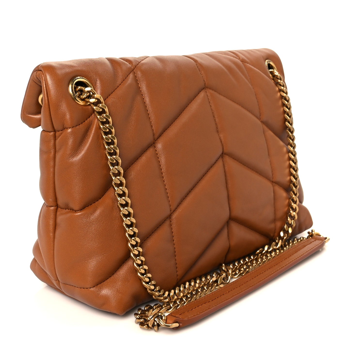 Lambskin Quilted Small Loulou Puffer Monogram Chain Satchel Dark Honey