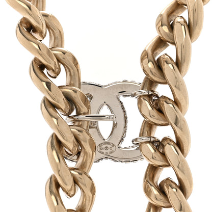 Chanel Chain Link Crystal CC Dog Tag Charm Necklace Gold 5 of 5