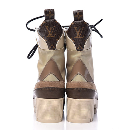 Louis Vuitton Suede Calfskin Monogram Laureate Platform Desert Boots 35.5 Beige 10 of 12