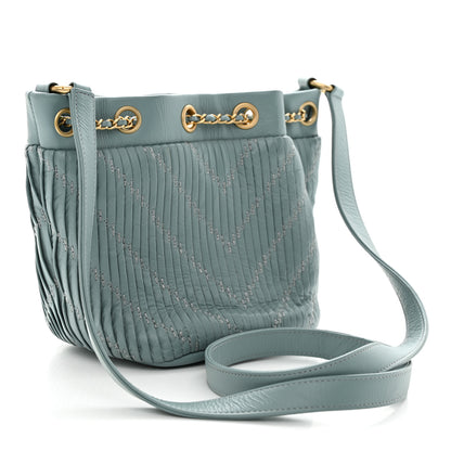 Chanel Crumpled Calfskin Coco Pleats Drawstring Bag Blue 2 of 11